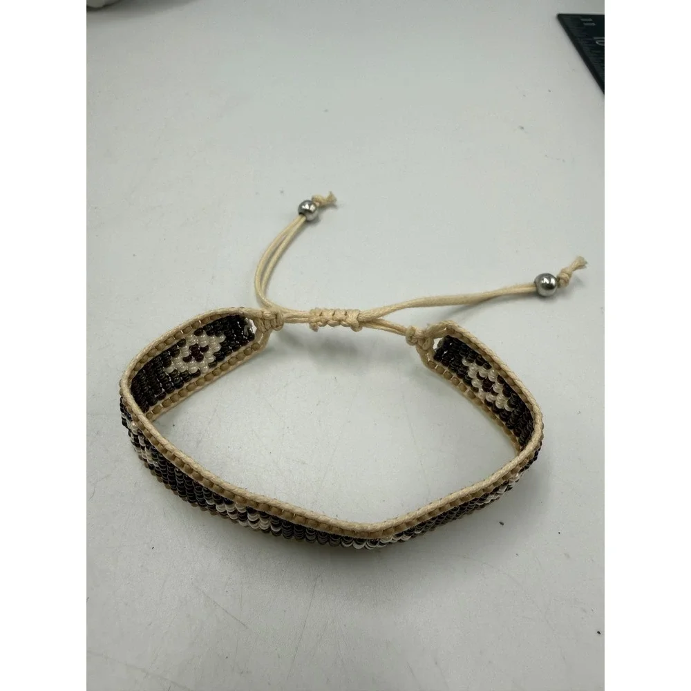 Seed Bead Loom Bracelet Geometric Diamond Boho Adjustable Burgundy Cream